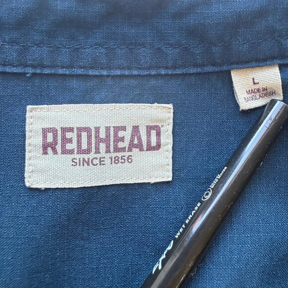 Redhead Mens Long Sleeve Button-Up Shirt Blue Workwear Size L Cotton Retro Style - Picture 7 of 7